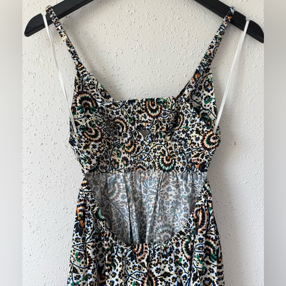 ALC Rhodes Printed Cotton Poplin Tiered Midi Dress 4 Multicolor Open Back - Picture 7 of 14